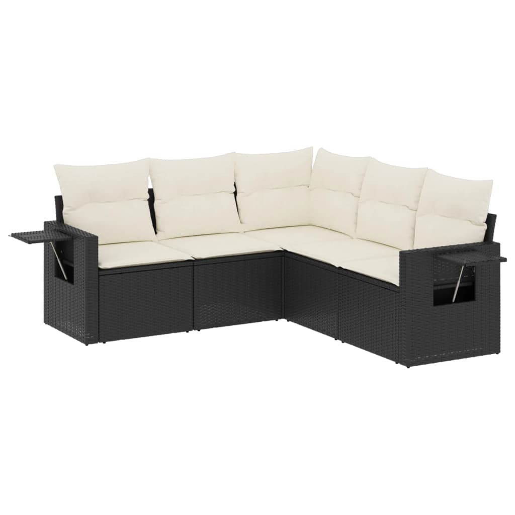 5-delige Loungeset met kussens poly rattan zwart is nu te koop bij PeponiXL, paradijselijk wonen!