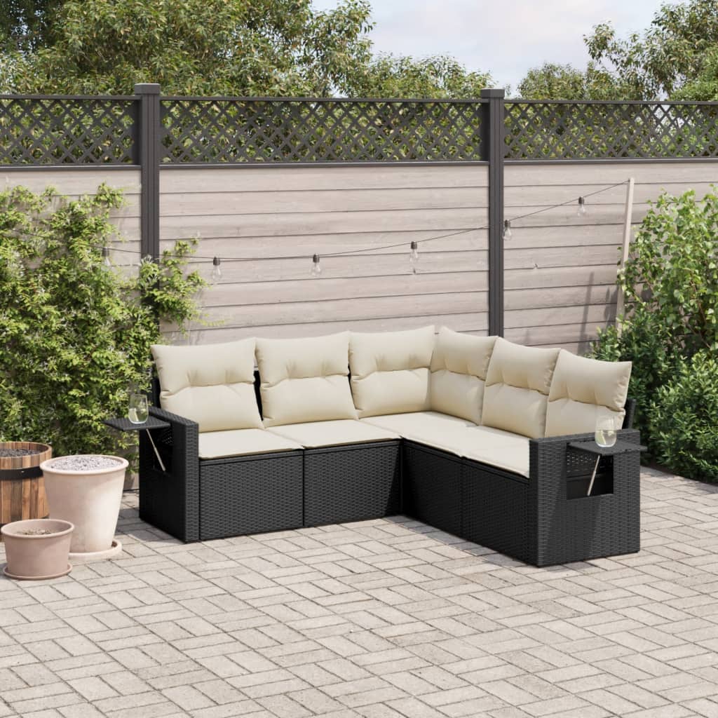 5-delige Loungeset met kussens poly rattan zwart is nu te koop bij PeponiXL, paradijselijk wonen!