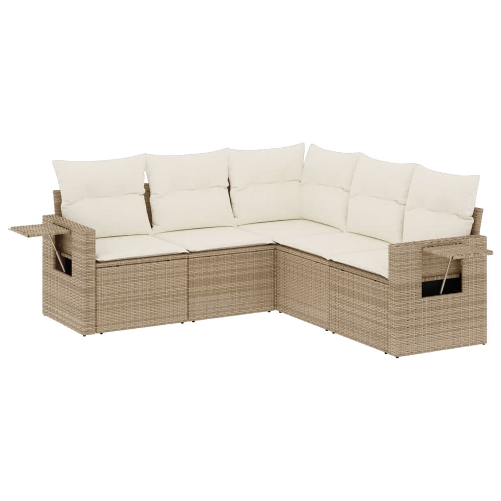 5-delige Loungeset met kussens poly rattan beige is nu te koop bij PeponiXL, paradijselijk wonen!
