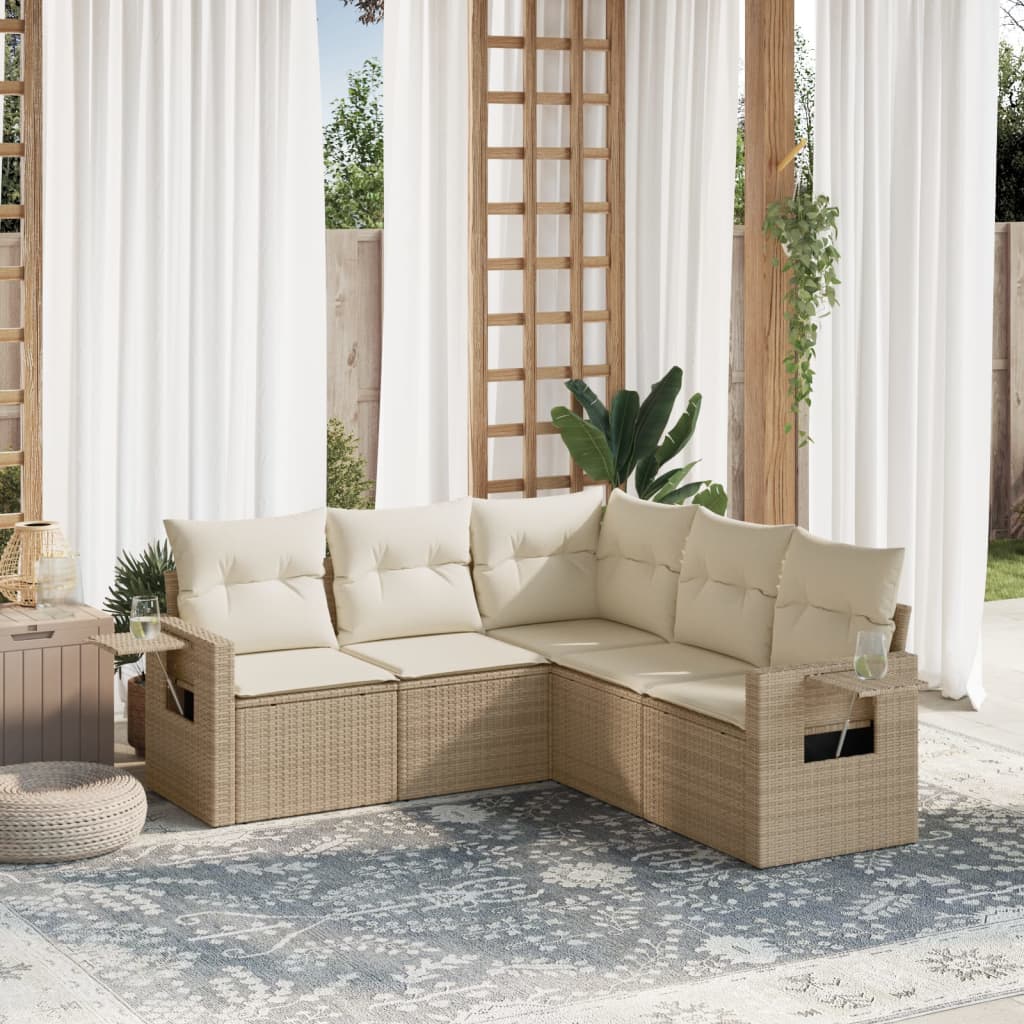 5-delige Loungeset met kussens poly rattan beige is nu te koop bij PeponiXL, paradijselijk wonen!