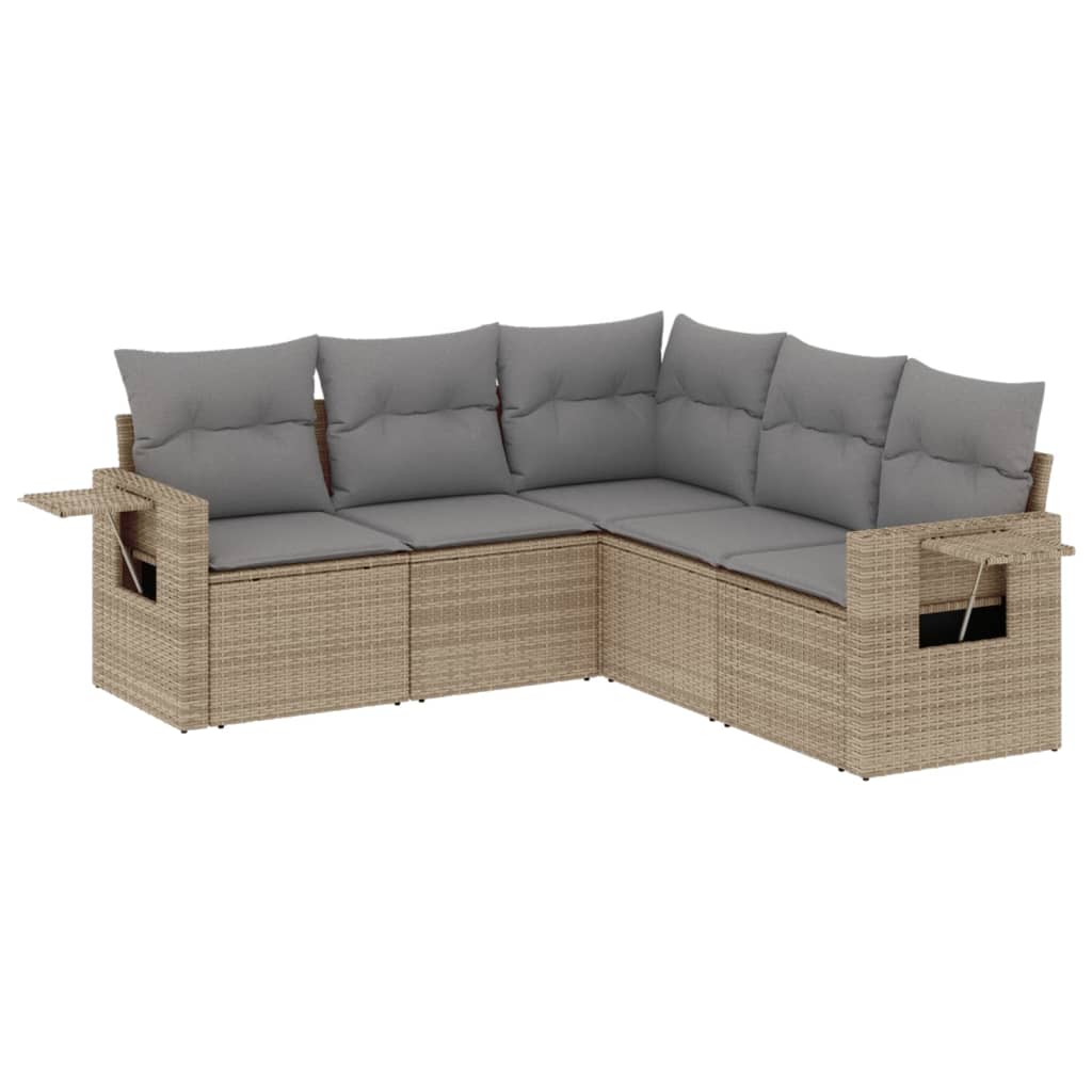 5-delige Loungeset met kussens poly rattan beige is nu te koop bij PeponiXL, paradijselijk wonen!