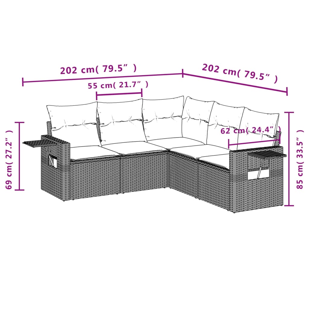 5-delige Loungeset met kussens poly rattan beige is nu te koop bij PeponiXL, paradijselijk wonen!