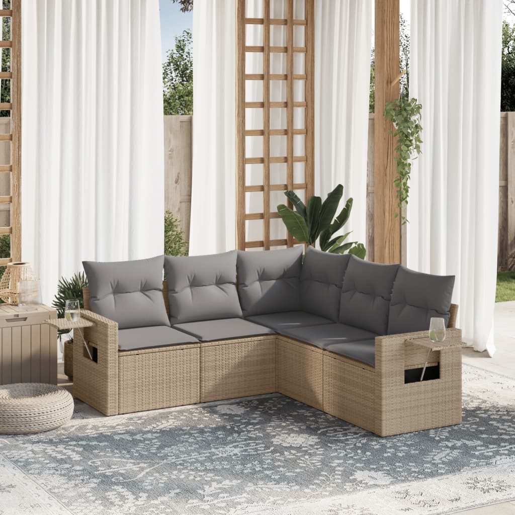 5-delige Loungeset met kussens poly rattan beige is nu te koop bij PeponiXL, paradijselijk wonen!