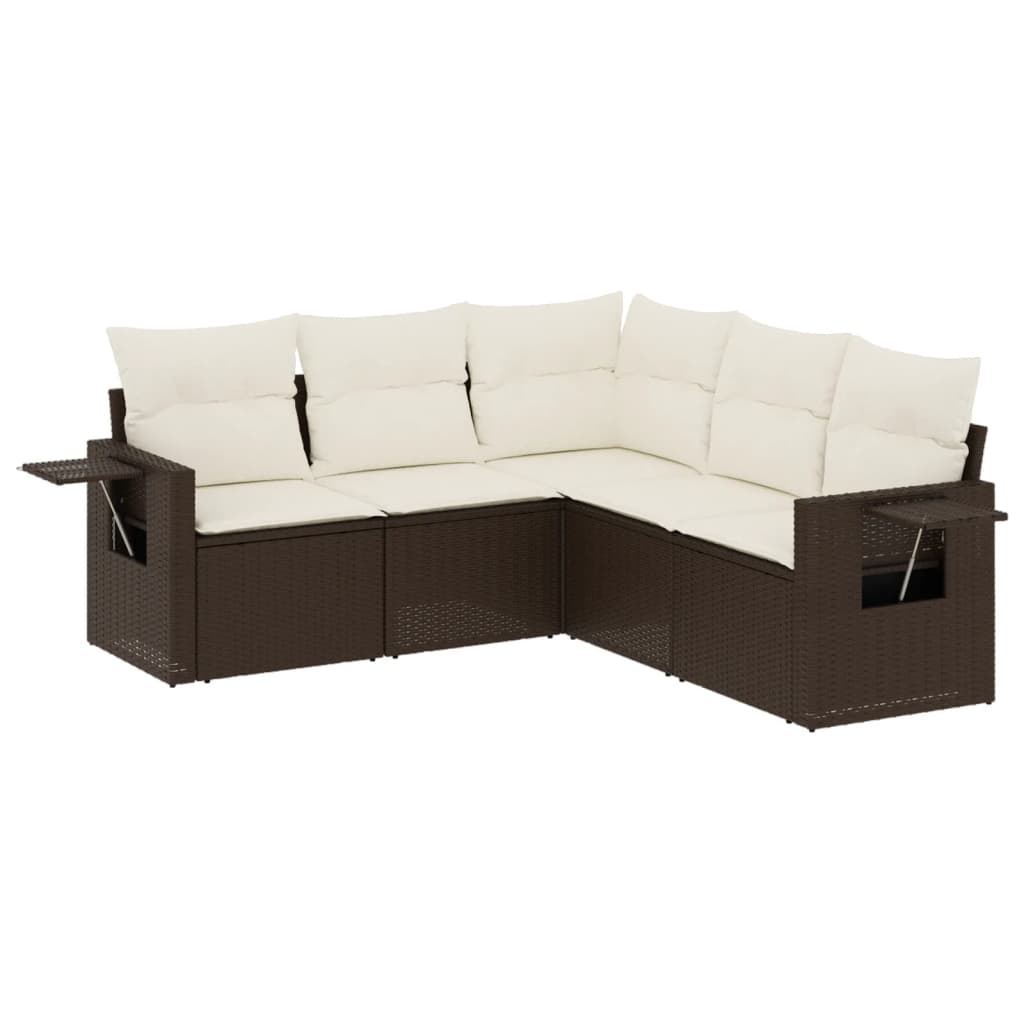 5-delige Loungeset met kussens poly rattan bruin is nu te koop bij PeponiXL, paradijselijk wonen!