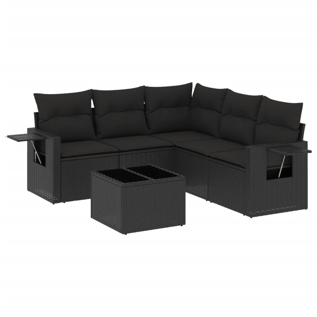 6-delige Loungeset met kussens poly rattan zwart is nu te koop bij PeponiXL, paradijselijk wonen!