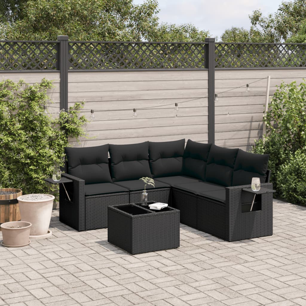 6-delige Loungeset met kussens poly rattan zwart is nu te koop bij PeponiXL, paradijselijk wonen!
