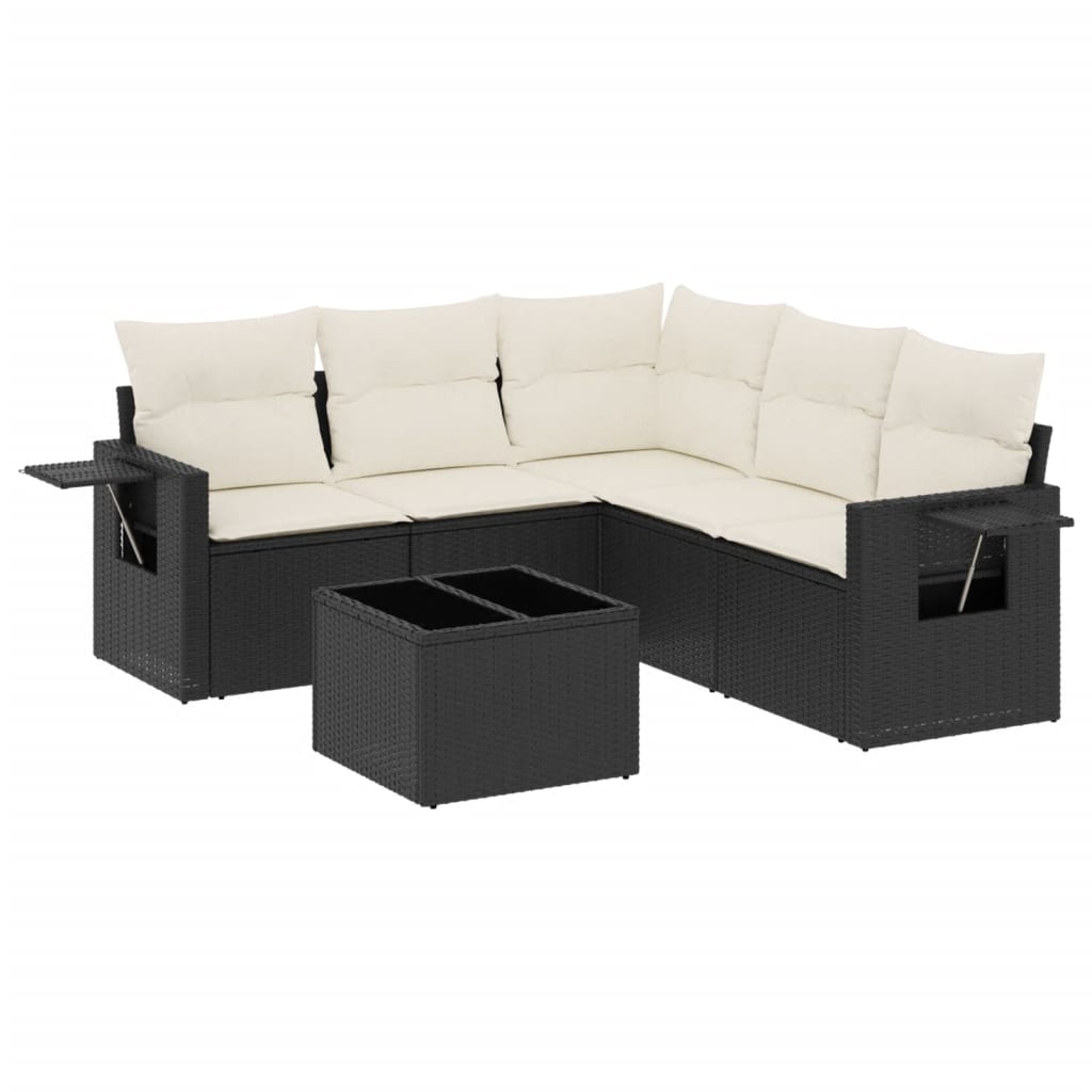 6-delige Loungeset met kussens poly rattan zwart is nu te koop bij PeponiXL, paradijselijk wonen!