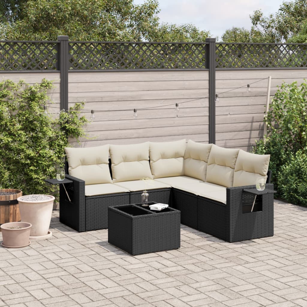 6-delige Loungeset met kussens poly rattan zwart is nu te koop bij PeponiXL, paradijselijk wonen!