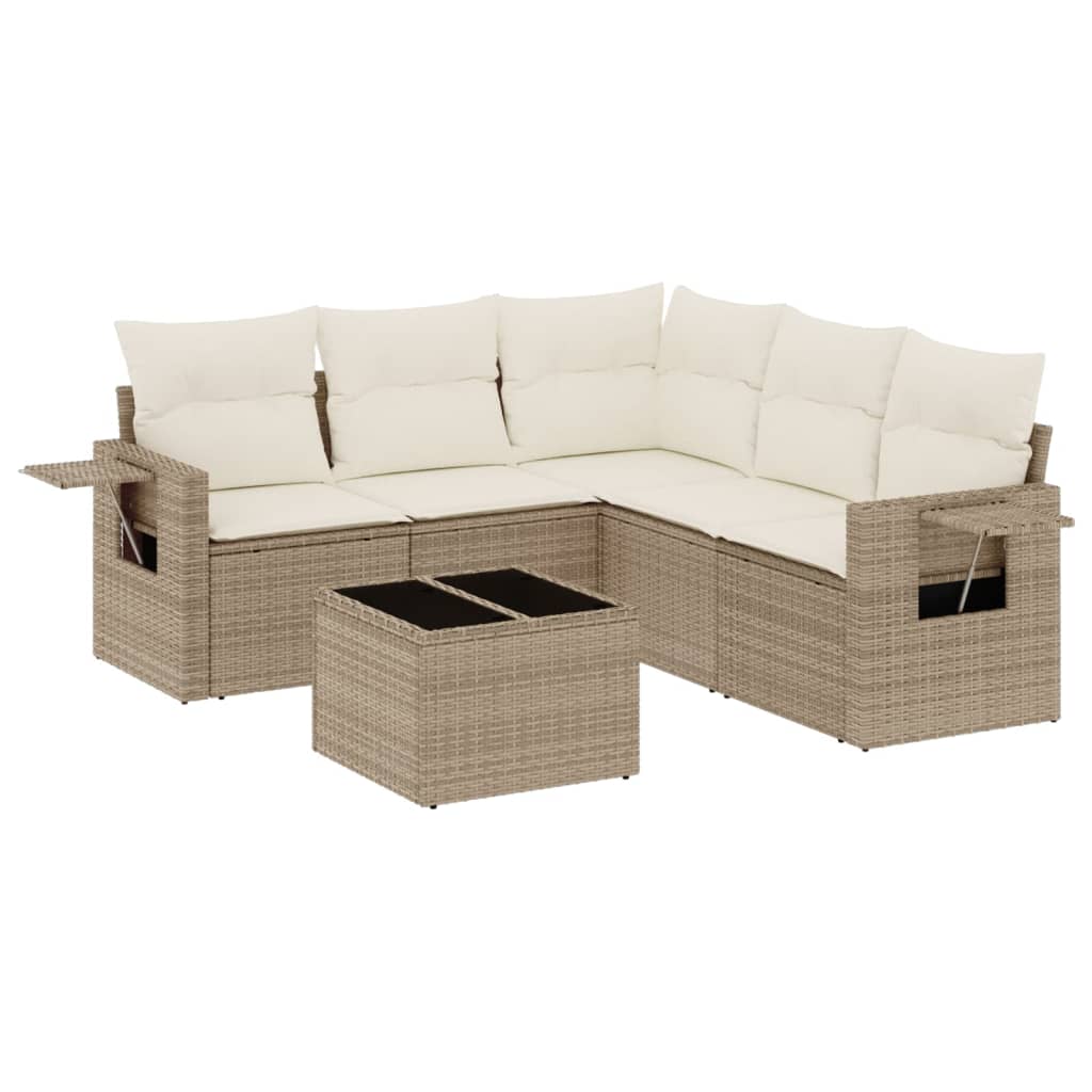 6-delige Loungeset met kussens poly rattan beige is nu te koop bij PeponiXL, paradijselijk wonen!