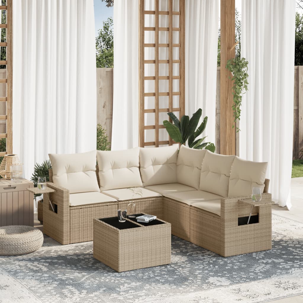 6-delige Loungeset met kussens poly rattan beige is nu te koop bij PeponiXL, paradijselijk wonen!