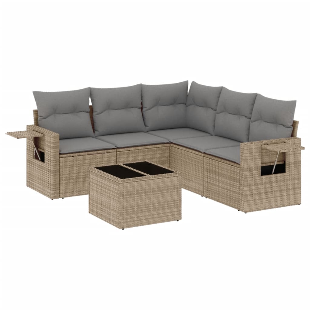 6-delige Loungeset met kussens poly rattan beige is nu te koop bij PeponiXL, paradijselijk wonen!
