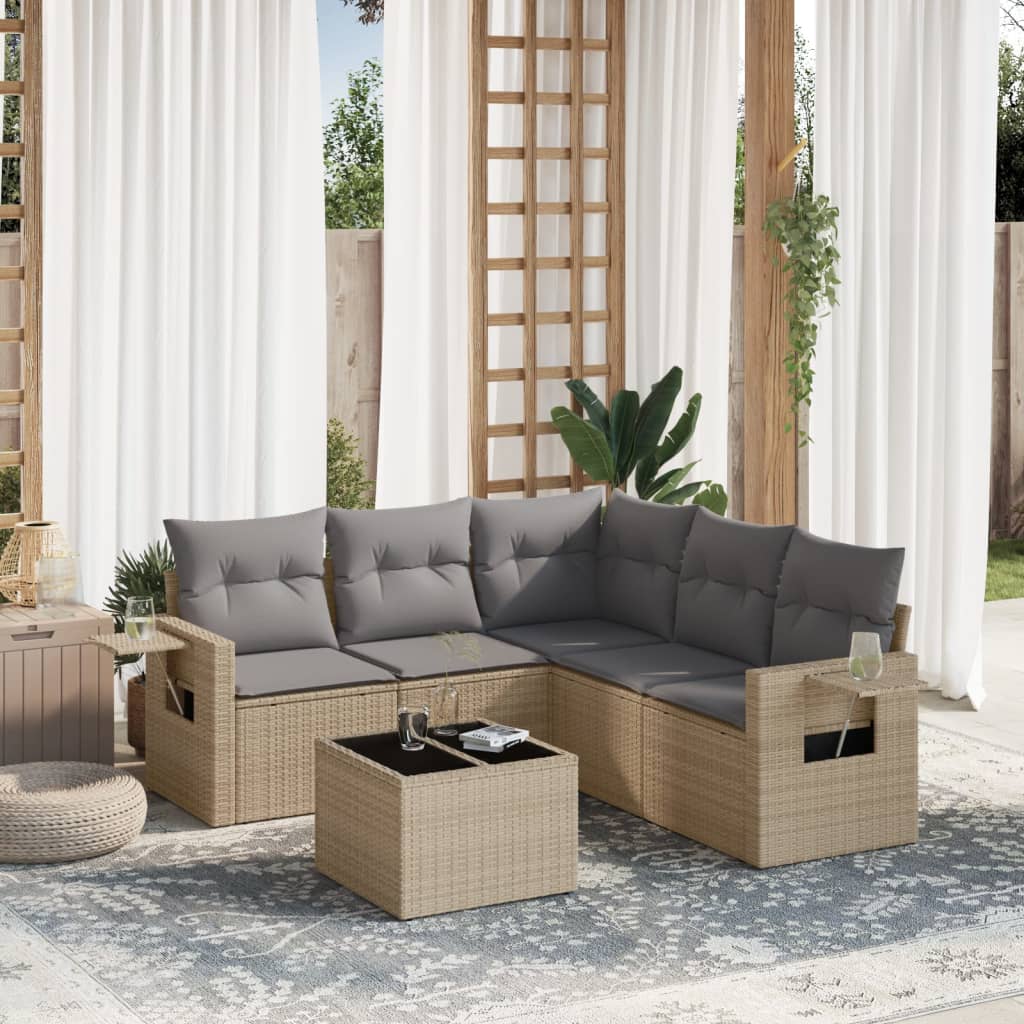 6-delige Loungeset met kussens poly rattan beige is nu te koop bij PeponiXL, paradijselijk wonen!