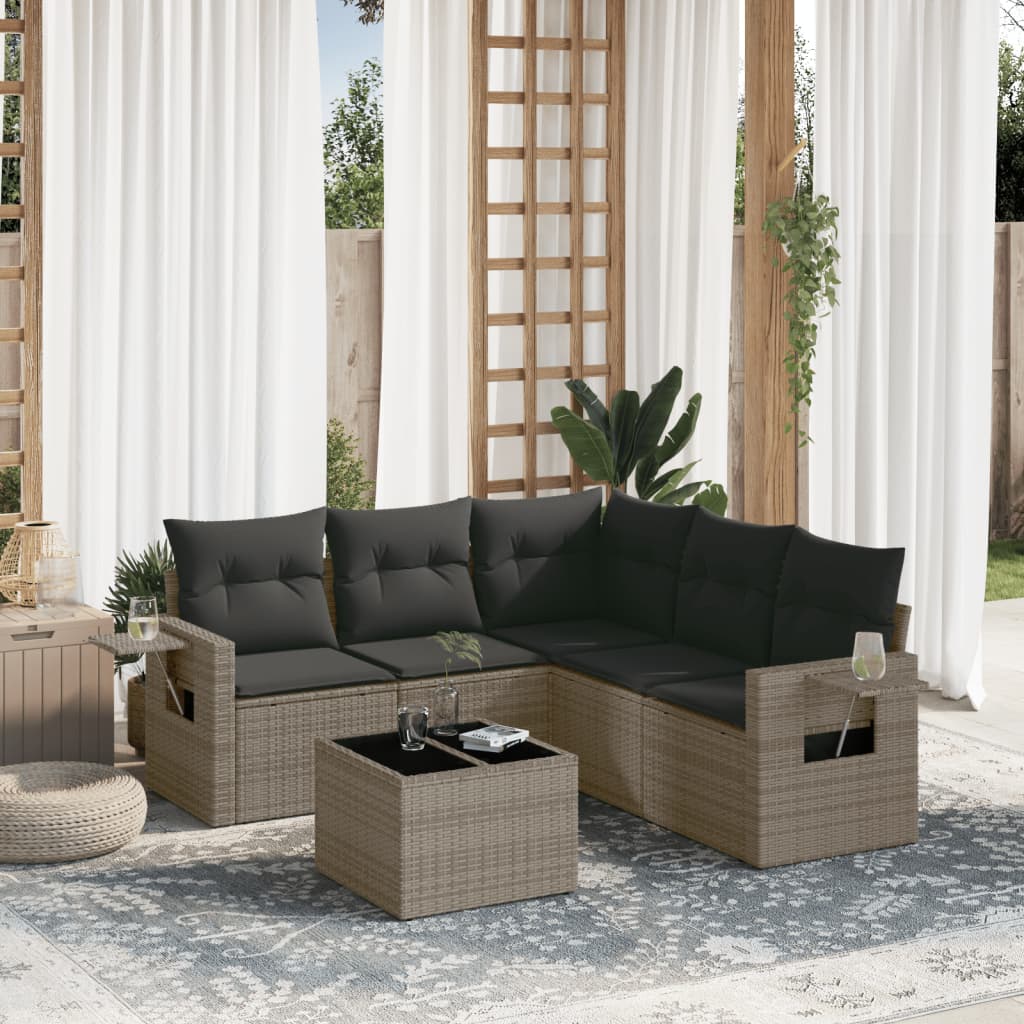 6-delige Loungeset met kussens poly rattan grijs is nu te koop bij PeponiXL, paradijselijk wonen!