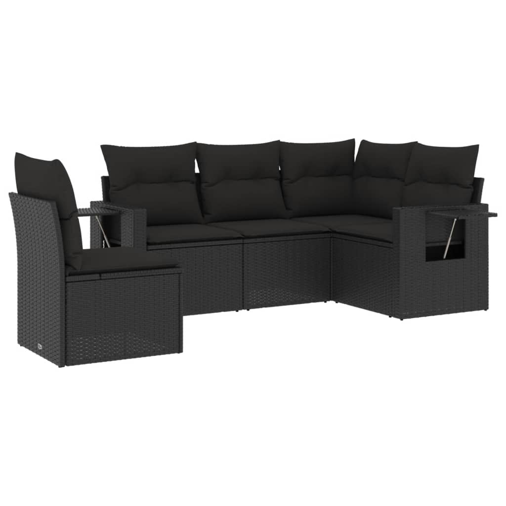 5-delige Loungeset met kussens poly rattan zwart is nu te koop bij PeponiXL, paradijselijk wonen!