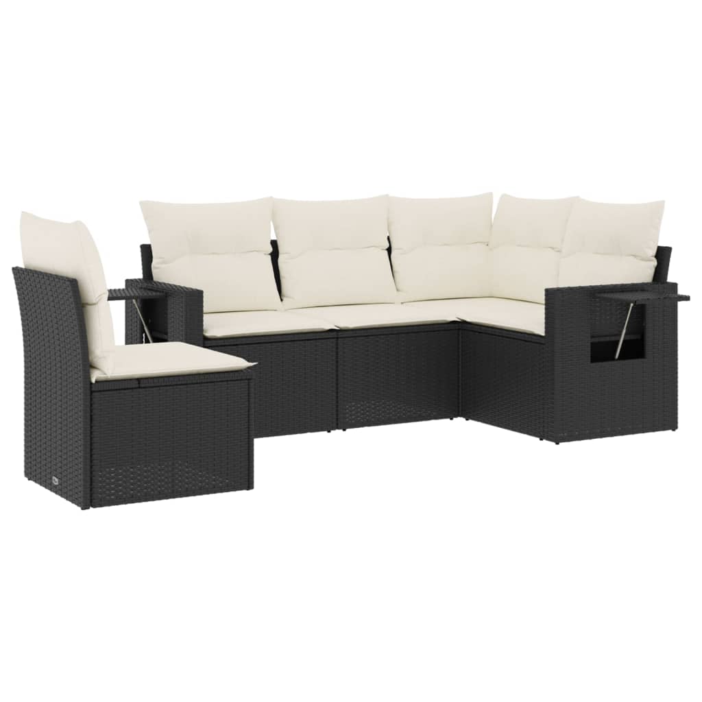 5-delige Loungeset met kussens poly rattan zwart is nu te koop bij PeponiXL, paradijselijk wonen!