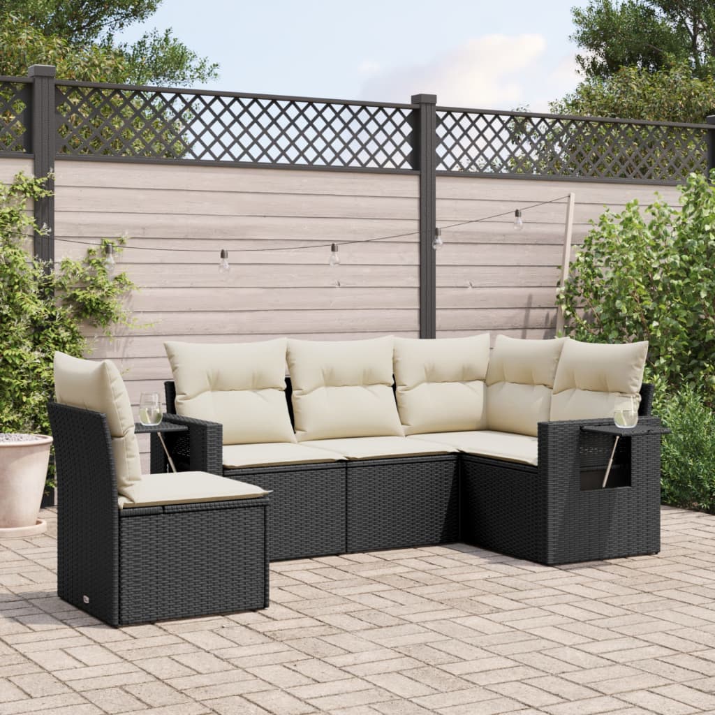 5-delige Loungeset met kussens poly rattan zwart is nu te koop bij PeponiXL, paradijselijk wonen!