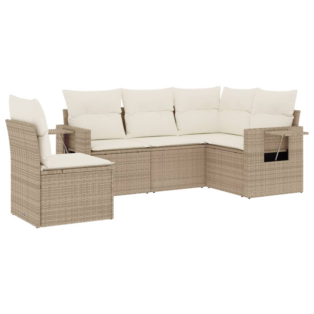 5-delige Loungeset met kussens poly rattan beige is nu te koop bij PeponiXL, paradijselijk wonen!