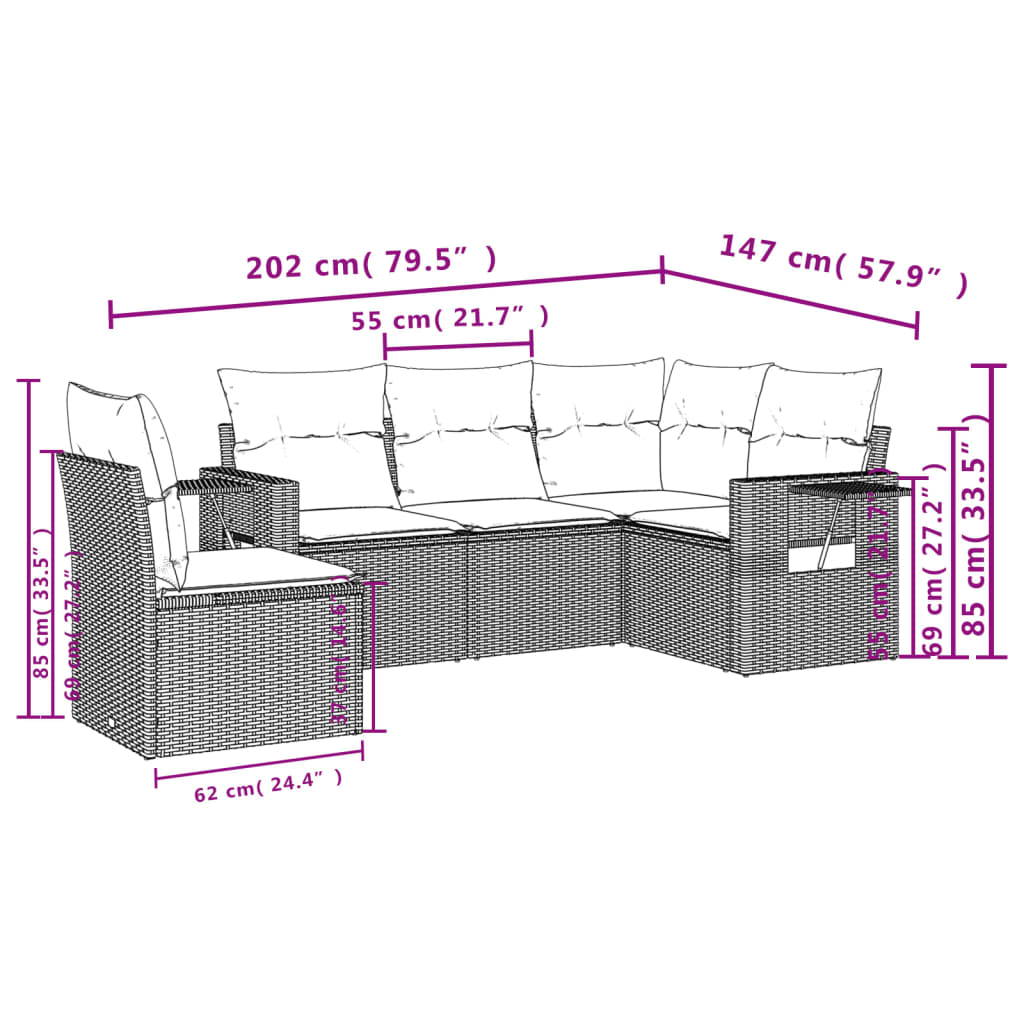 5-delige Loungeset met kussens poly rattan beige is nu te koop bij PeponiXL, paradijselijk wonen!