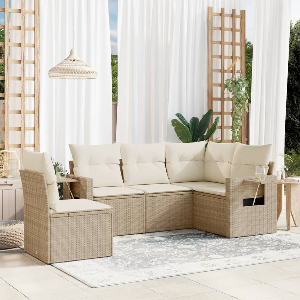 5-delige Loungeset met kussens poly rattan beige is nu te koop bij PeponiXL, paradijselijk wonen!