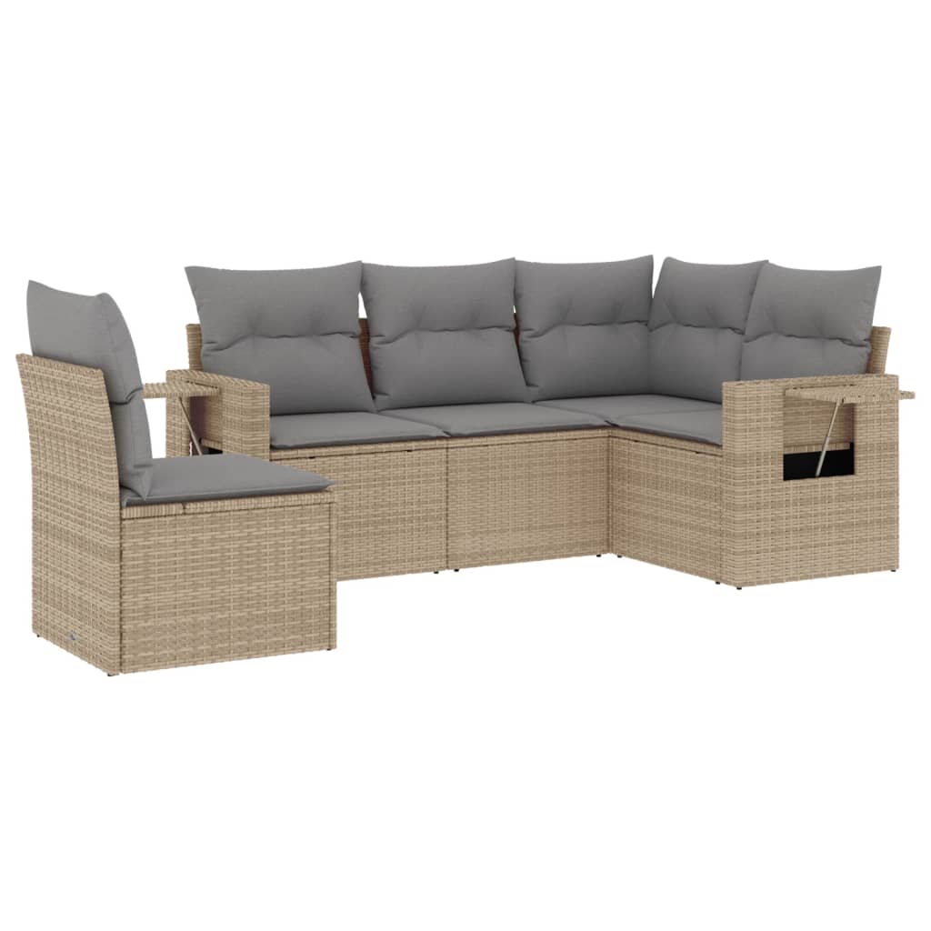 5-delige Loungeset met kussens poly rattan beige is nu te koop bij PeponiXL, paradijselijk wonen!