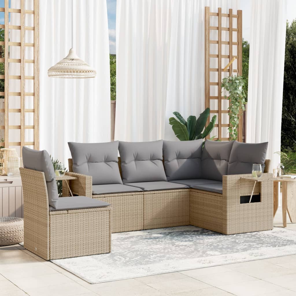 5-delige Loungeset met kussens poly rattan beige is nu te koop bij PeponiXL, paradijselijk wonen!