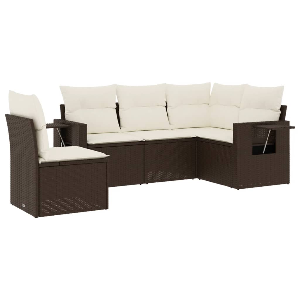 5-delige Loungeset met kussens poly rattan bruin is nu te koop bij PeponiXL, paradijselijk wonen!