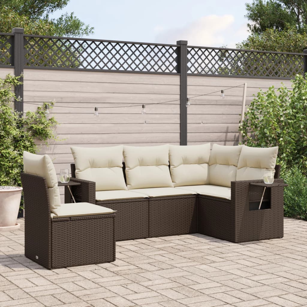 5-delige Loungeset met kussens poly rattan bruin is nu te koop bij PeponiXL, paradijselijk wonen!