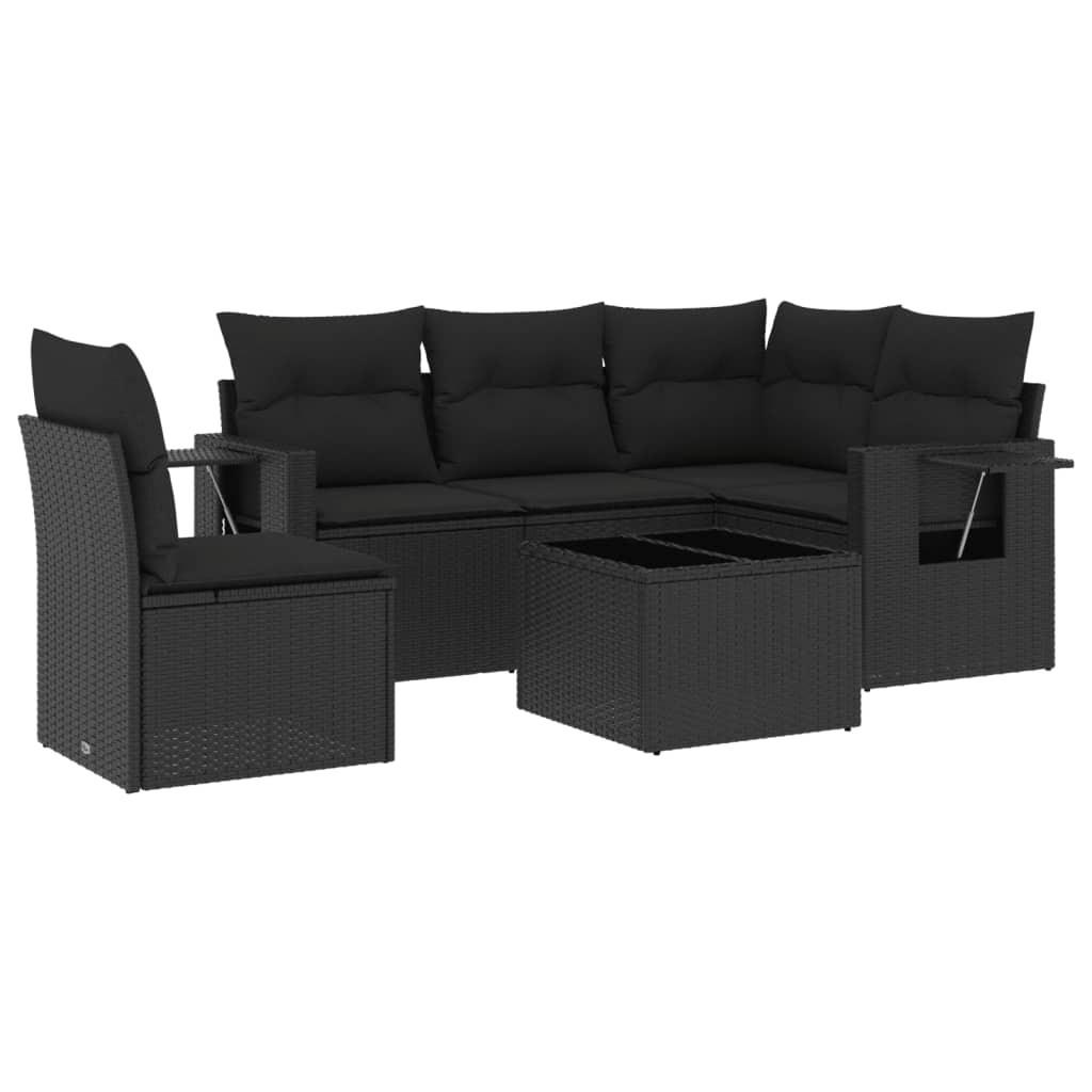 6-delige Loungeset met kussens poly rattan zwart is nu te koop bij PeponiXL, paradijselijk wonen!