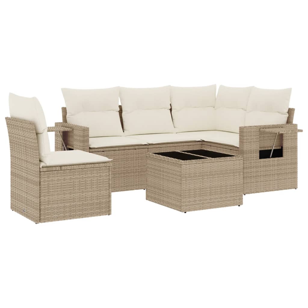 6-delige Loungeset met kussens poly rattan beige is nu te koop bij PeponiXL, paradijselijk wonen!