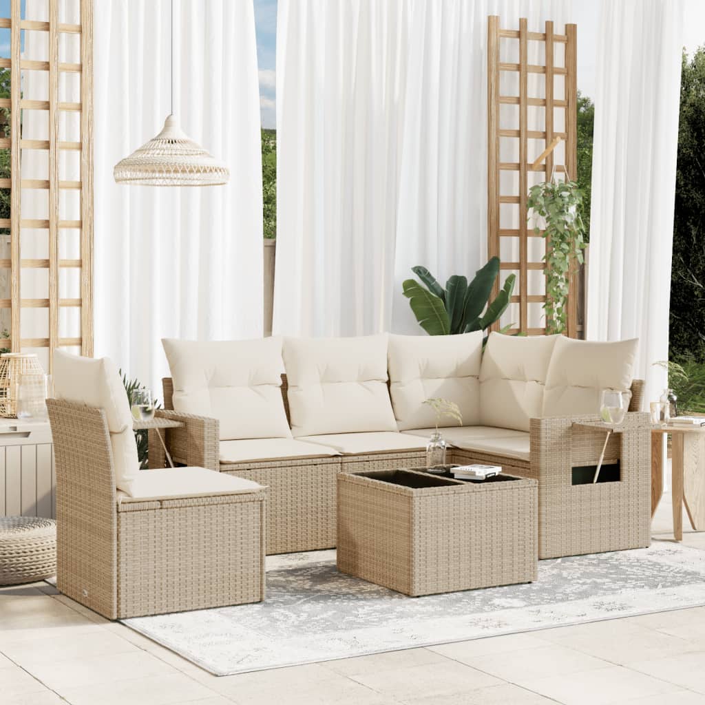 6-delige Loungeset met kussens poly rattan beige is nu te koop bij PeponiXL, paradijselijk wonen!