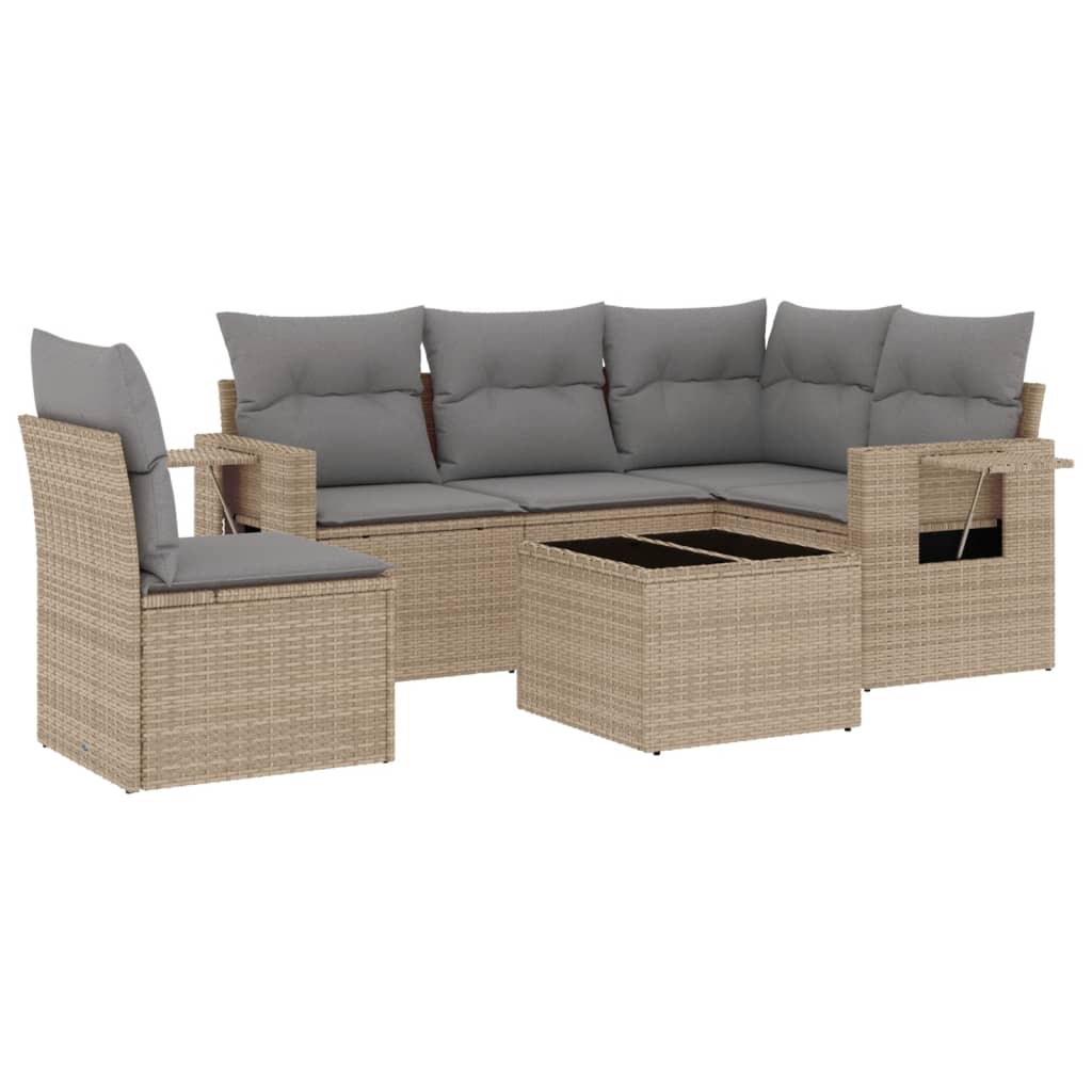 6-delige Loungeset met kussens poly rattan beige is nu te koop bij PeponiXL, paradijselijk wonen!
