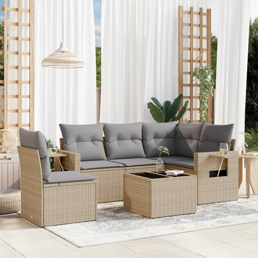 6-delige Loungeset met kussens poly rattan beige is nu te koop bij PeponiXL, paradijselijk wonen!