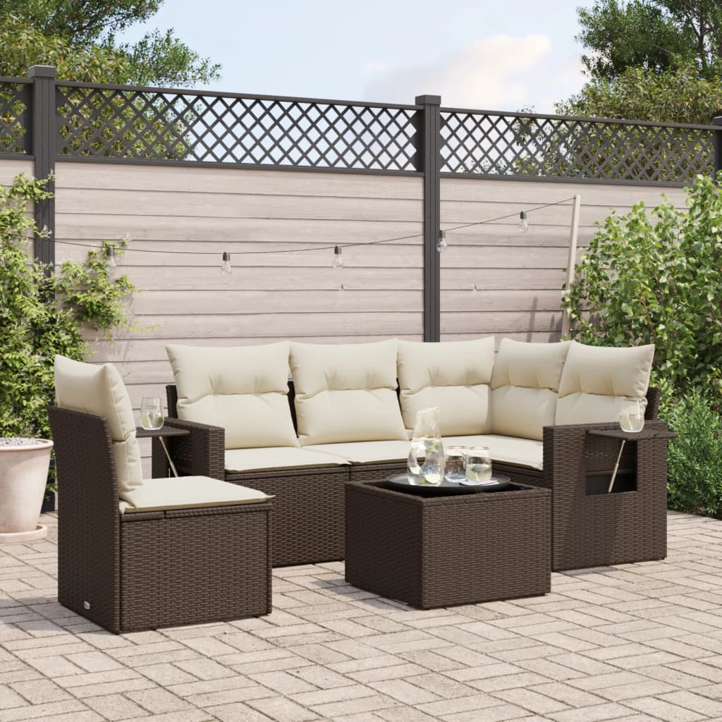 6-delige Loungeset met kussens poly rattan bruin is nu te koop bij PeponiXL, paradijselijk wonen!