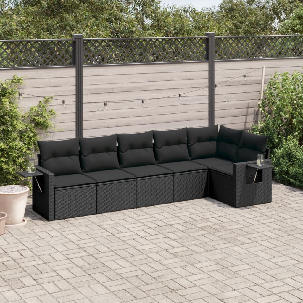 6-delige Loungeset met kussens poly rattan zwart is nu te koop bij PeponiXL, paradijselijk wonen!