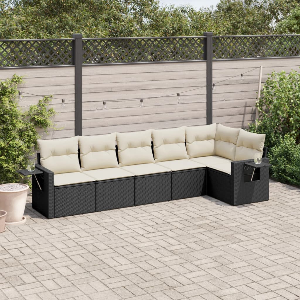 6-delige Loungeset met kussens poly rattan zwart is nu te koop bij PeponiXL, paradijselijk wonen!
