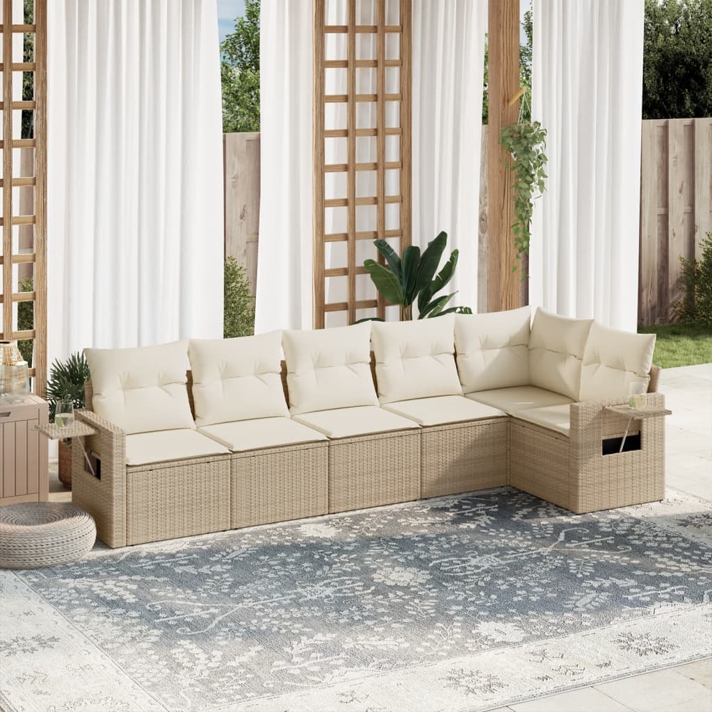 6-delige Loungeset met kussens poly rattan beige is nu te koop bij PeponiXL, paradijselijk wonen!