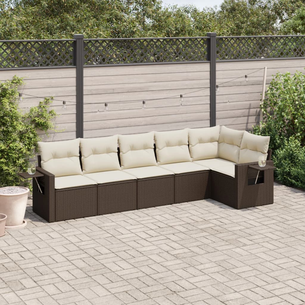 6-delige Loungeset met kussens poly rattan bruin is nu te koop bij PeponiXL, paradijselijk wonen!