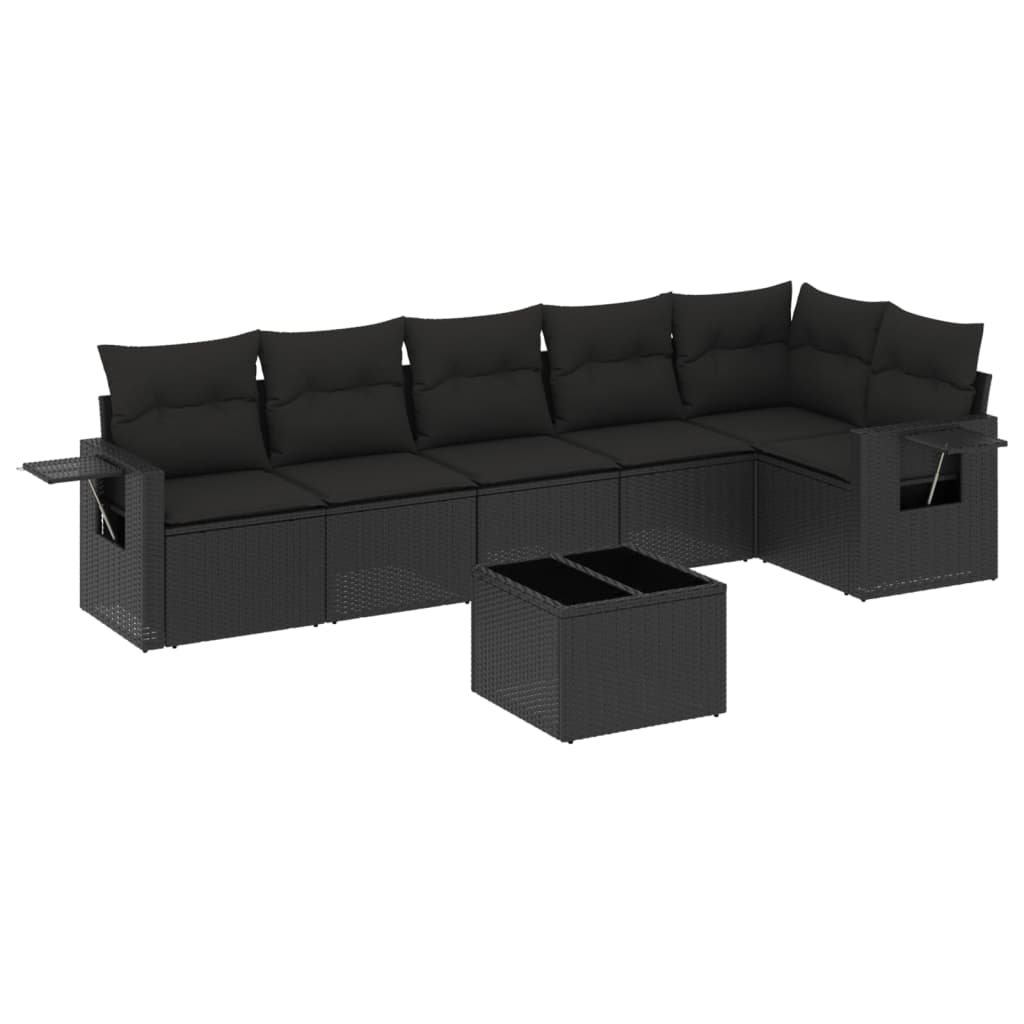 7-delige Loungeset met kussens poly rattan zwart is nu te koop bij PeponiXL, paradijselijk wonen!