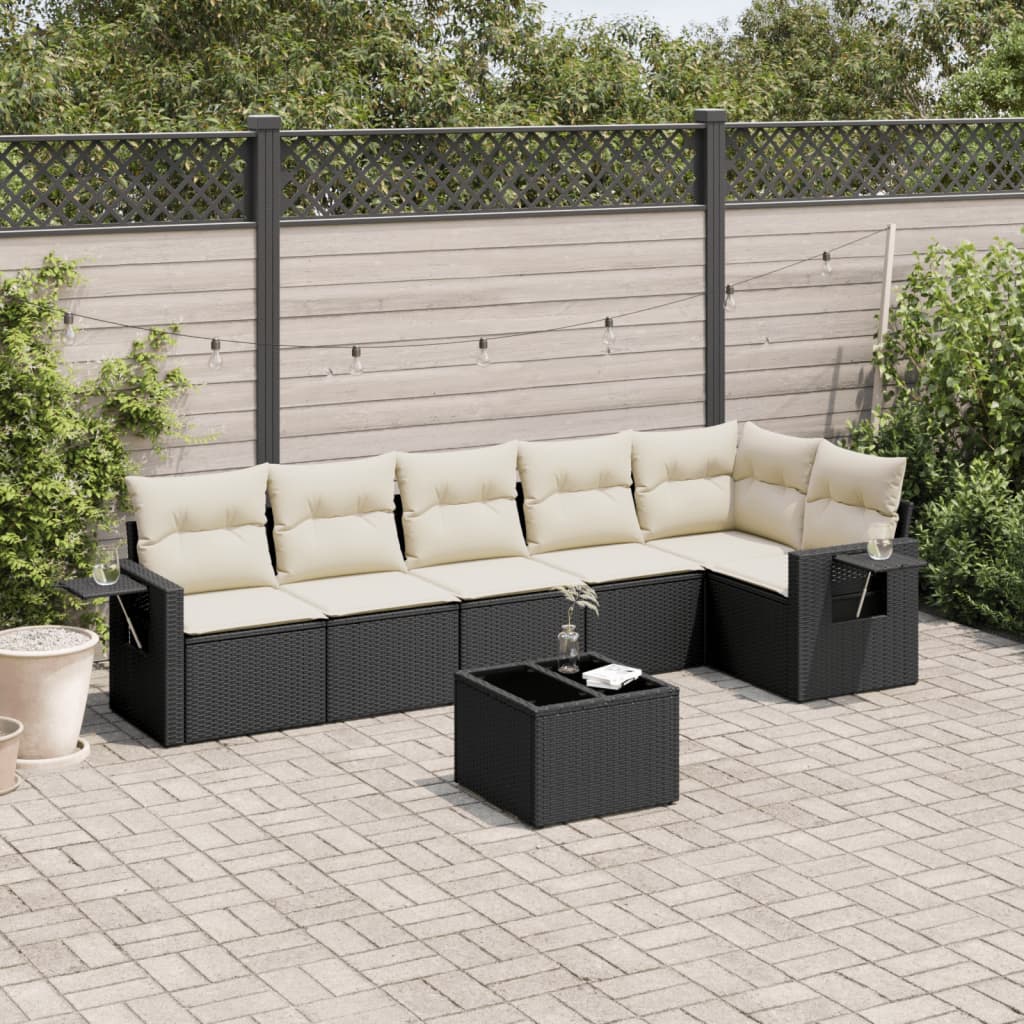7-delige Loungeset met kussens poly rattan zwart is nu te koop bij PeponiXL, paradijselijk wonen!