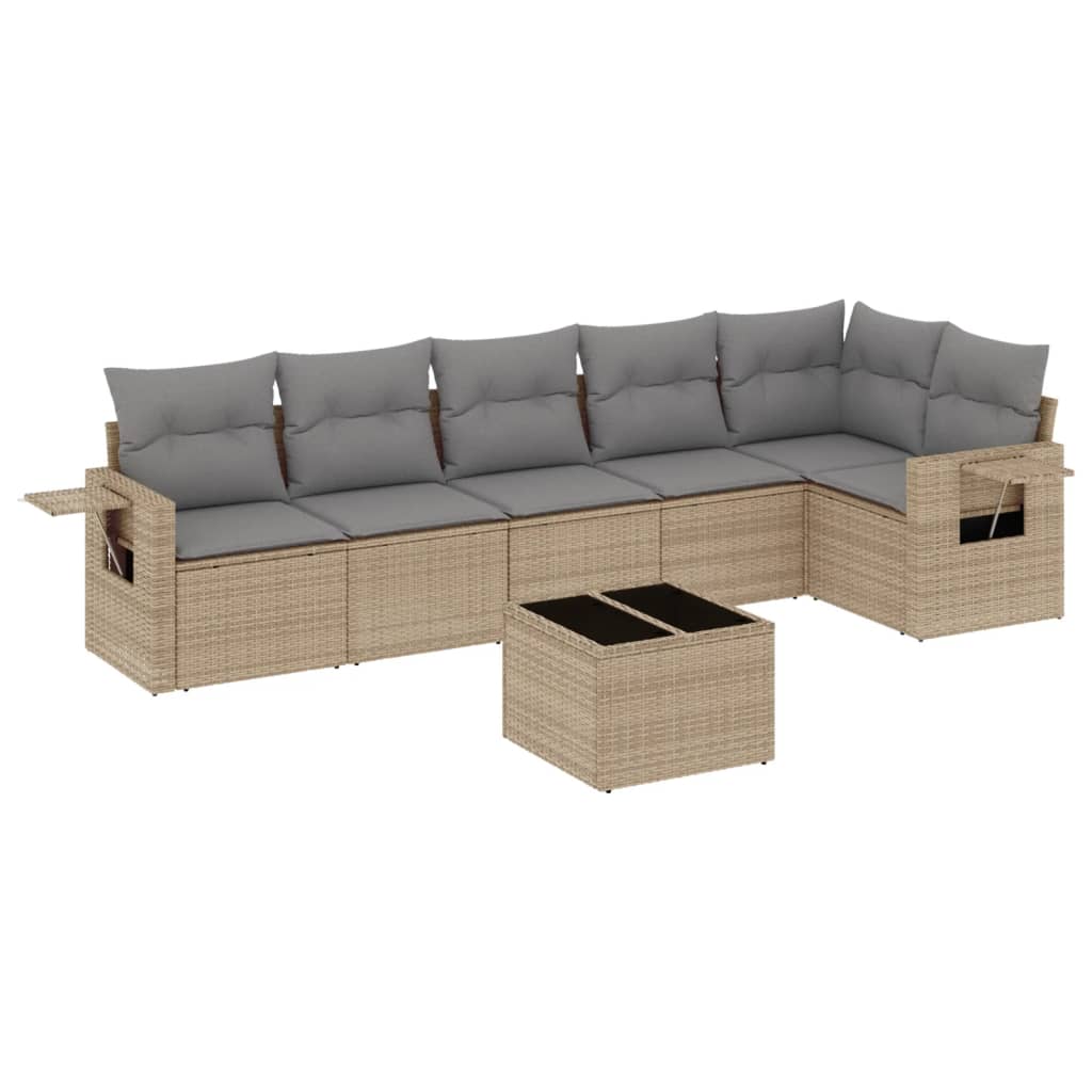 7-delige Loungeset met kussens poly rattan beige is nu te koop bij PeponiXL, paradijselijk wonen!