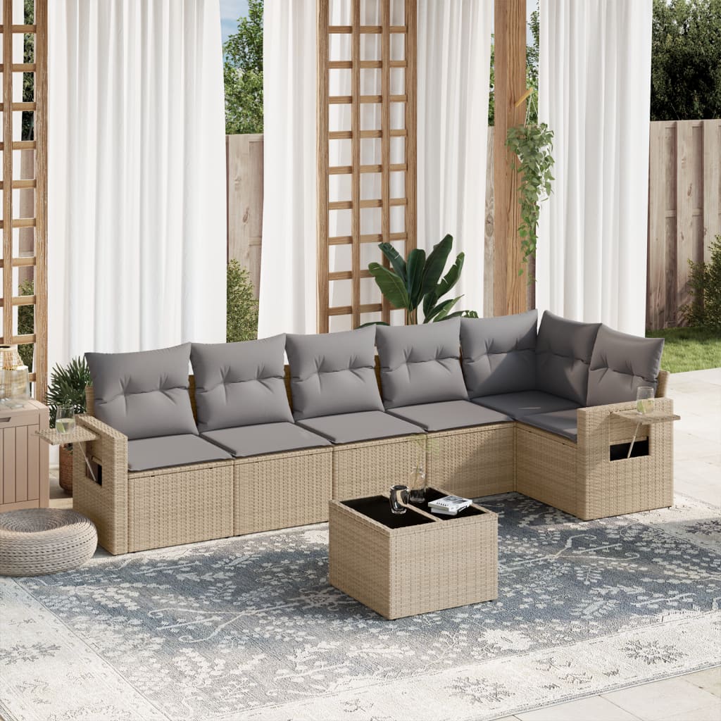 7-delige Loungeset met kussens poly rattan beige is nu te koop bij PeponiXL, paradijselijk wonen!