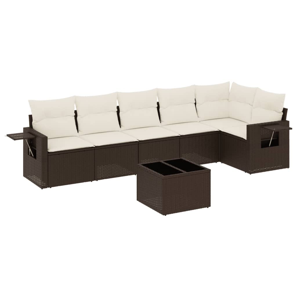 7-delige Loungeset met kussens poly rattan bruin is nu te koop bij PeponiXL, paradijselijk wonen!