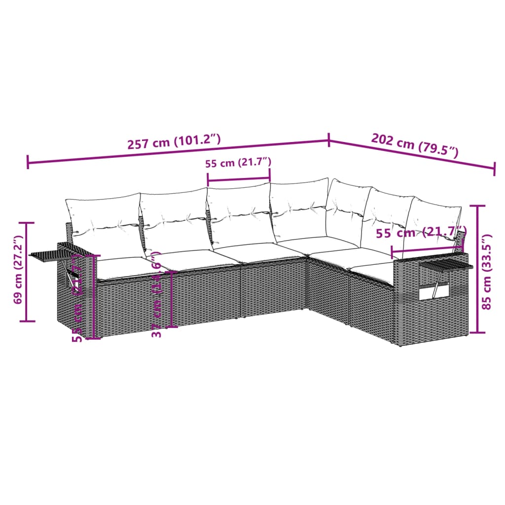 6-delige Loungeset met kussens poly rattan zwart is nu te koop bij PeponiXL, paradijselijk wonen!