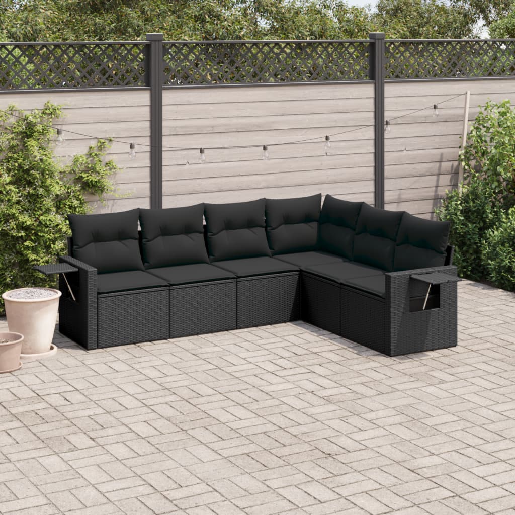 6-delige Loungeset met kussens poly rattan zwart is nu te koop bij PeponiXL, paradijselijk wonen!