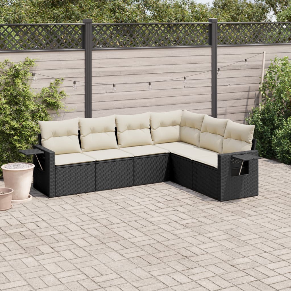 6-delige Loungeset met kussens poly rattan zwart is nu te koop bij PeponiXL, paradijselijk wonen!