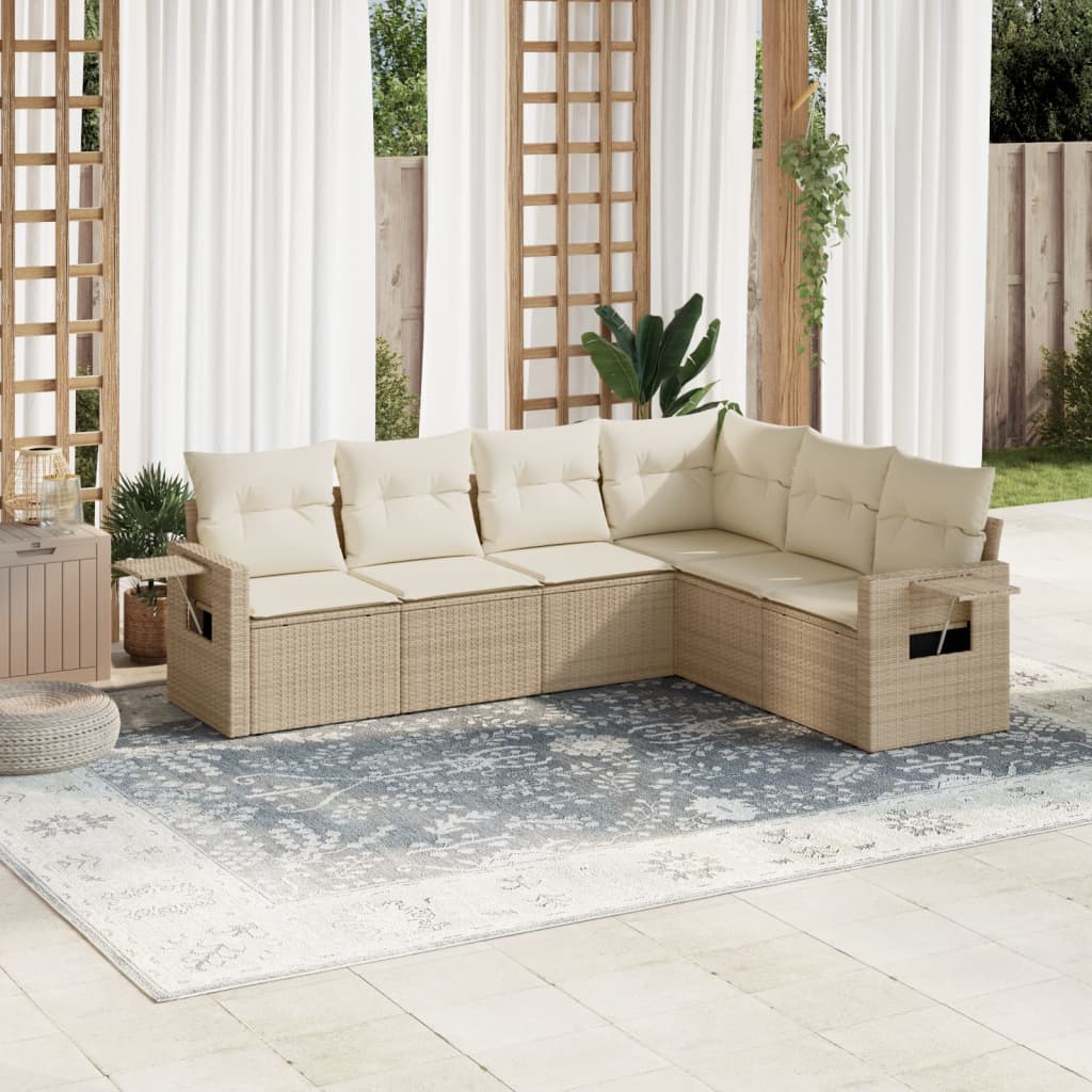 6-delige Loungeset met kussens poly rattan beige is nu te koop bij PeponiXL, paradijselijk wonen!