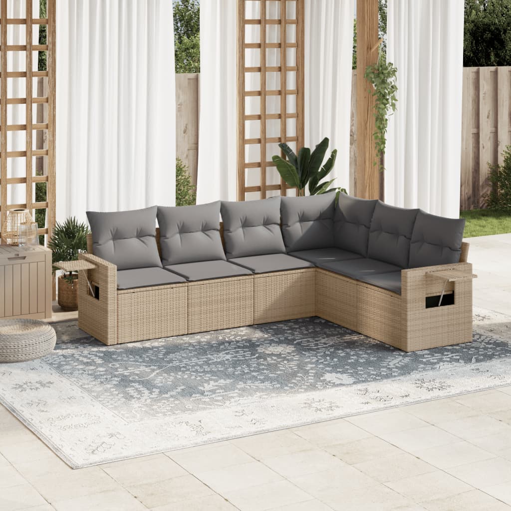 6-delige Loungeset met kussens poly rattan beige is nu te koop bij PeponiXL, paradijselijk wonen!