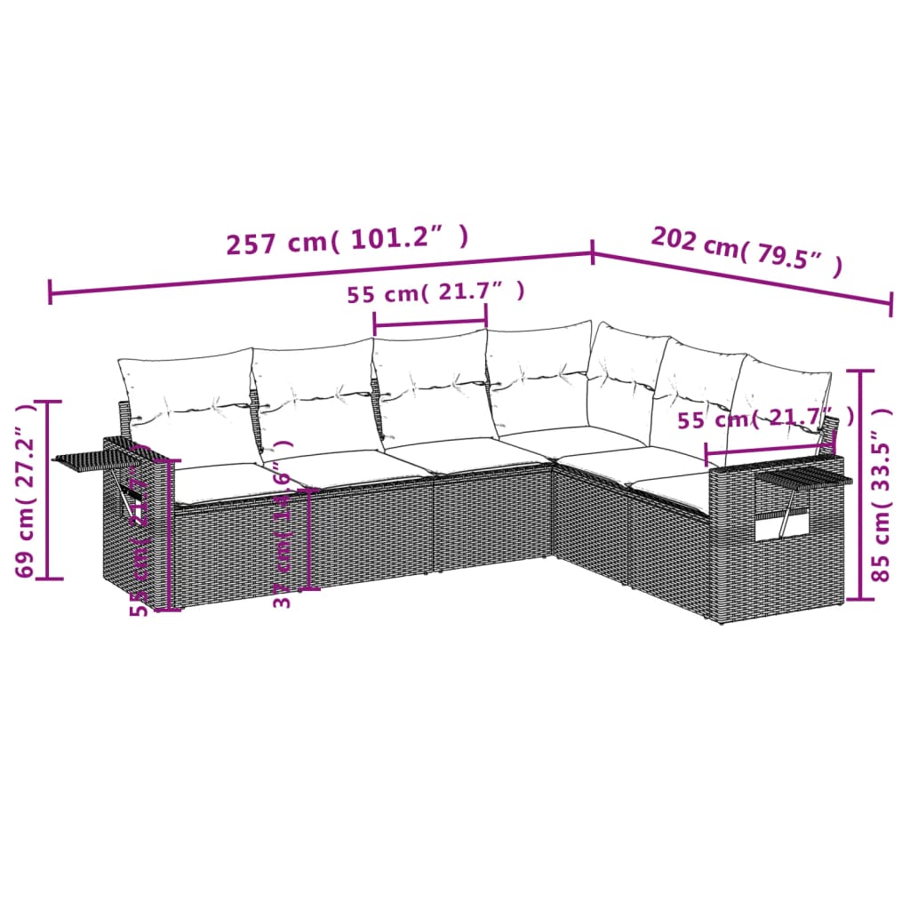 6-delige Loungeset met kussens poly rattan grijs is nu te koop bij PeponiXL, paradijselijk wonen!