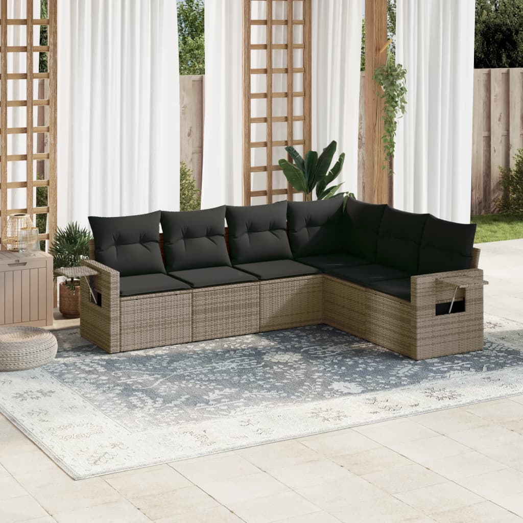 6-delige Loungeset met kussens poly rattan grijs is nu te koop bij PeponiXL, paradijselijk wonen!