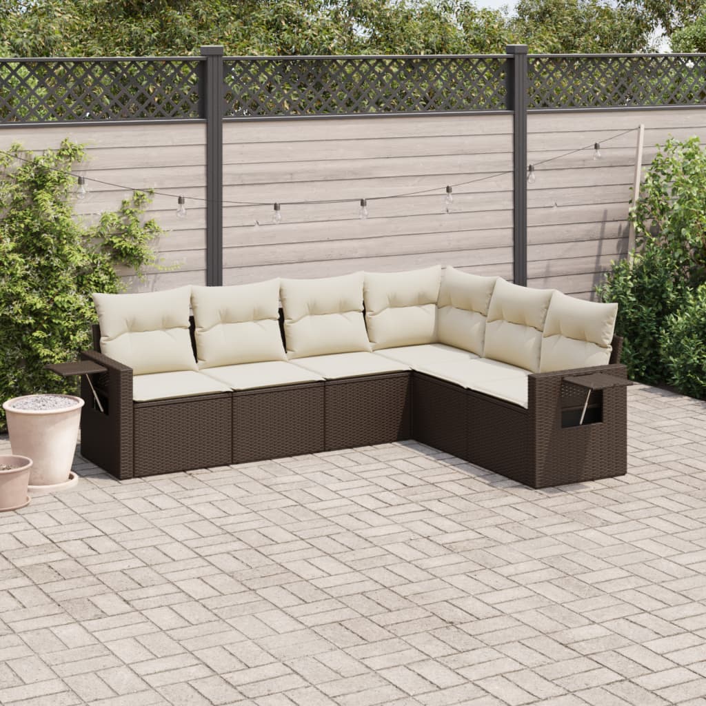 6-delige Loungeset met kussens poly rattan bruin is nu te koop bij PeponiXL, paradijselijk wonen!